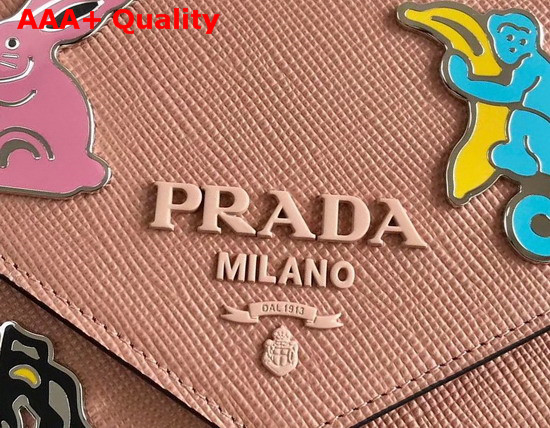 Prada Monochrome Saffiano Leather Bag in Nude with Enameled Metal Appliques Replica