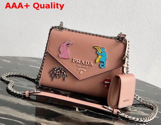 Prada Monochrome Saffiano Leather Bag in Nude with Enameled Metal Appliques Replica