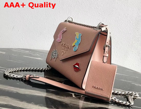 Prada Monochrome Saffiano Leather Bag in Nude with Enameled Metal Appliques Replica