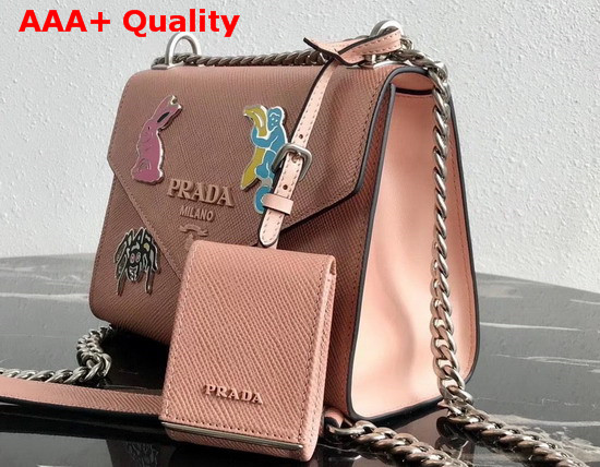 Prada Monochrome Saffiano Leather Bag in Nude with Enameled Metal Appliques Replica