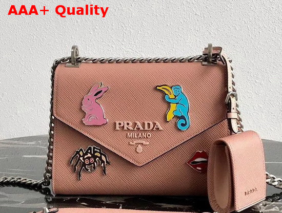 Prada Monochrome Saffiano Leather Bag in Nude with Enameled Metal Appliques Replica