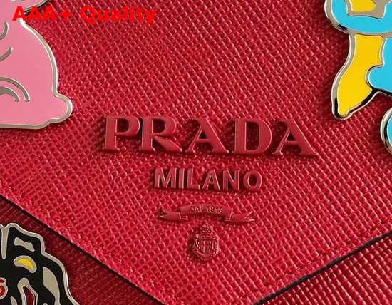 Prada Monochrome Saffiano Leather Bag in Red with Enameled Metal Appliques Replica