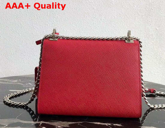 Prada Monochrome Saffiano Leather Bag in Red with Enameled Metal Appliques Replica