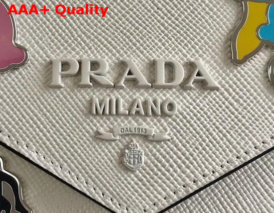 Prada Monochrome Saffiano Leather Bag in White with Enameled Metal Appliques Replica