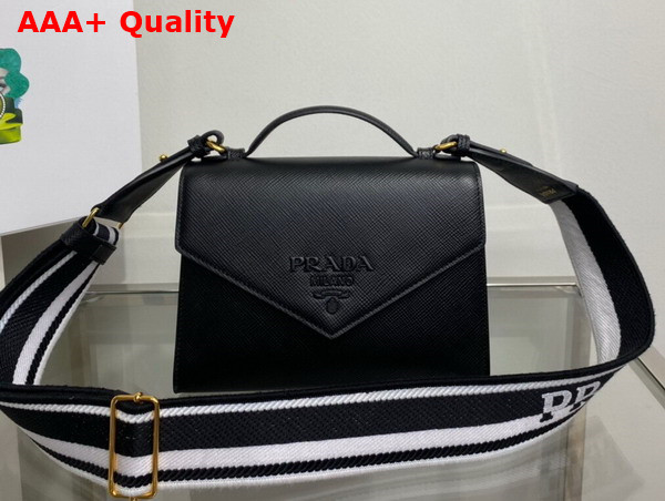 Prada Monochrome Saffiano and Leather Bag in Black 1BD317 Replica