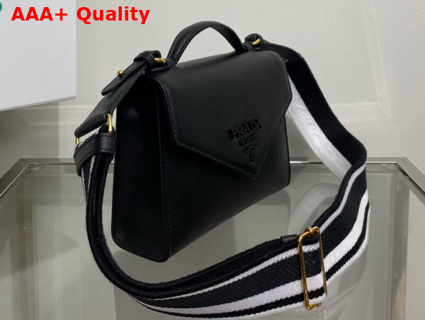 Prada Monochrome Saffiano and Leather Bag in Black 1BD317 Replica