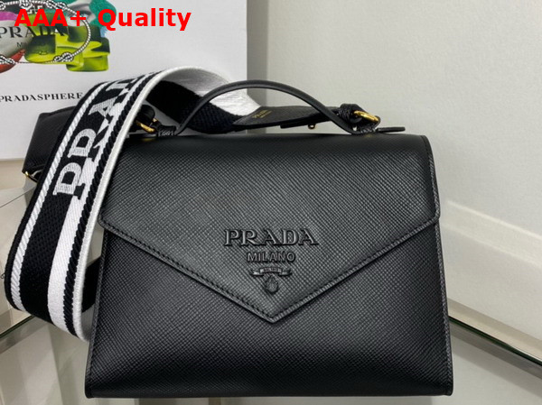 Prada Monochrome Saffiano and Leather Bag in Black 1BD317 Replica