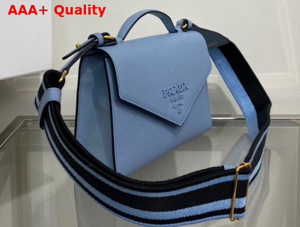 Prada Monochrome Saffiano and Leather Bag in Celeste 1BD317 Replica