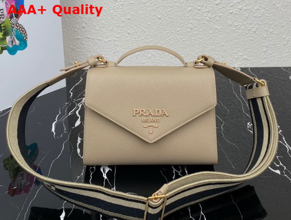 Prada Monochrome Saffiano and Leather Bag in Sand Beige 1BD317 Replica