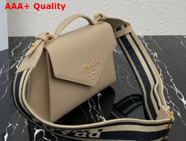 Prada Monochrome Saffiano and Leather Bag in Sand Beige 1BD317 Replica