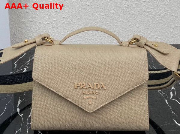 Prada Monochrome Saffiano and Leather Bag in Sand Beige 1BD317 Replica