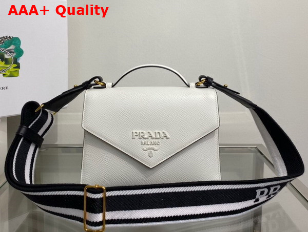 Prada Monochrome Saffiano and Leather Bag in White 1BD317 Replica