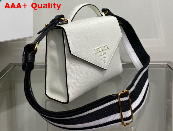 Prada Monochrome Saffiano and Leather Bag in White 1BD317 Replica