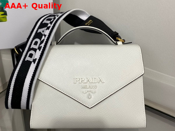 Prada Monochrome Saffiano and Leather Bag in White 1BD317 Replica