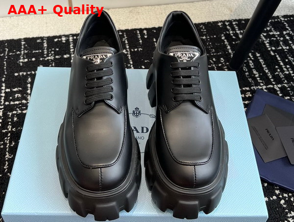 Prada Monolith Brushed Leather Lace Up Shoes in Black 1E255N Replica