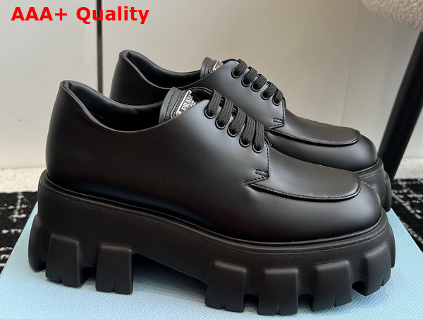 Prada Monolith Brushed Leather Lace Up Shoes in Black 1E255N Replica