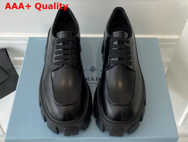 Prada Monolith Brushed Leather Lace Up Shoes in Black 1E708L Replica