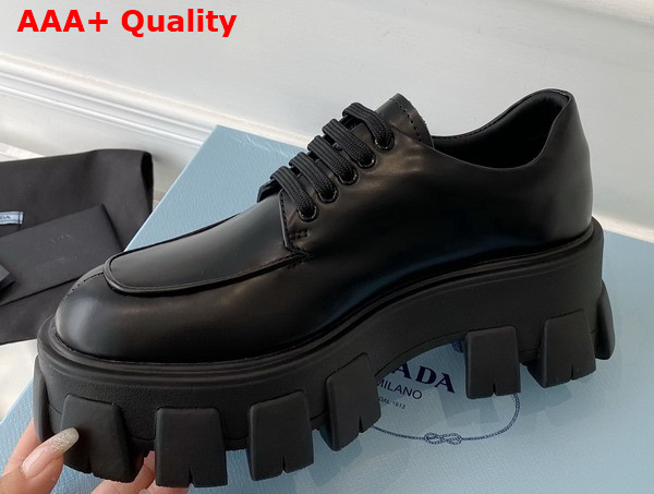 Prada Monolith Brushed Leather Lace Up Shoes in Black 1E708L Replica