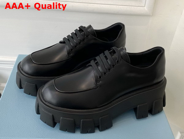 Prada Monolith Brushed Leather Lace Up Shoes in Black 1E708L Replica