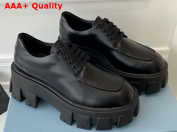 Prada Monolith Brushed Leather Lace Up Shoes in Black 1E708L Replica