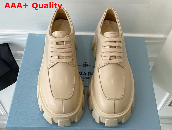 Prada Monolith Brushed Leather Lace Up Shoes in Desert Beige 1E708L Replica