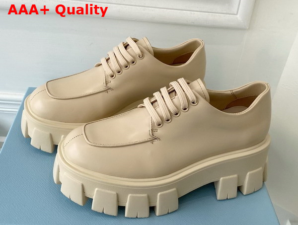 Prada Monolith Brushed Leather Lace Up Shoes in Desert Beige 1E708L Replica