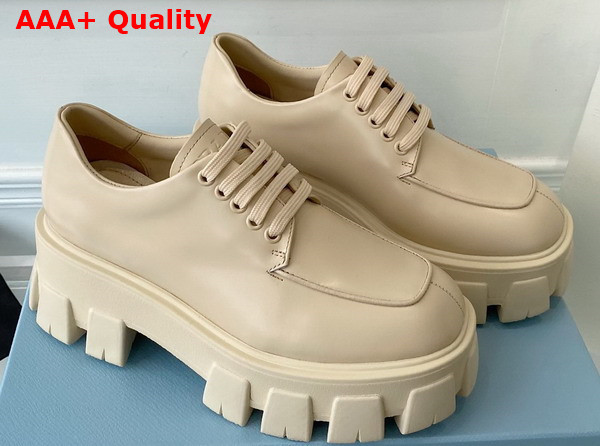 Prada Monolith Brushed Leather Lace Up Shoes in Desert Beige 1E708L Replica