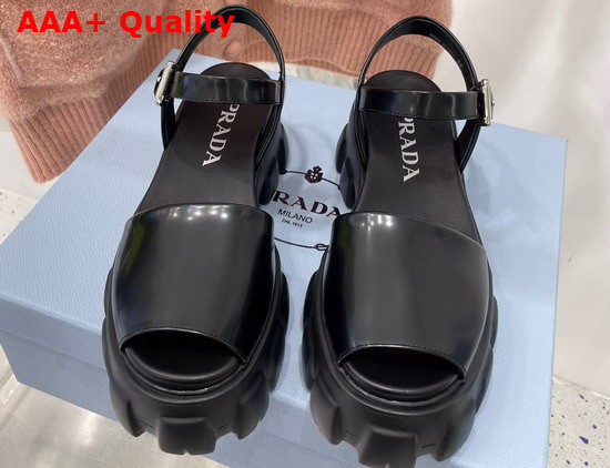 Prada Monolith Brushed Leather Sandals in Black Product Code 1X526M Replica