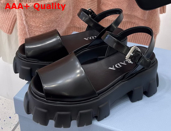 Prada Monolith Brushed Leather Sandals in Black Product Code 1X526M Replica