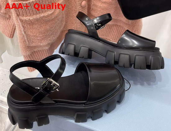 Prada Monolith Brushed Leather Sandals in Black Product Code 1X526M Replica