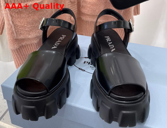 Prada Monolith Brushed Leather Sandals in Black Product Code 1X526M Replica