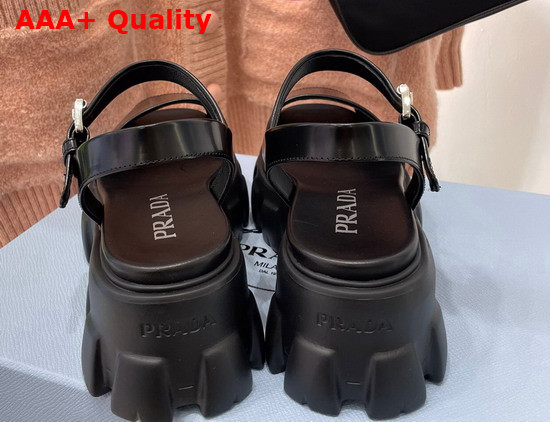 Prada Monolith Brushed Leather Sandals in Black Product Code 1X526M Replica