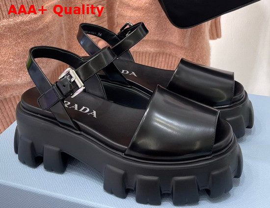 Prada Monolith Brushed Leather Sandals in Black Product Code 1X526M Replica