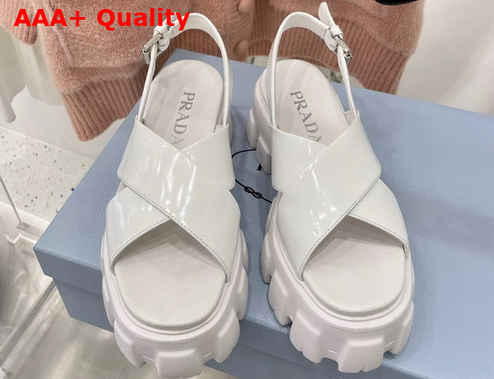 Prada Monolith Brushed Leather Sandals in White Product Code 1X558M Replica