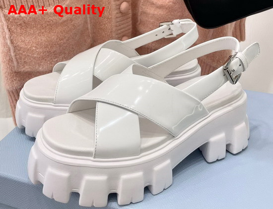 Prada Monolith Brushed Leather Sandals in White Product Code 1X558M Replica