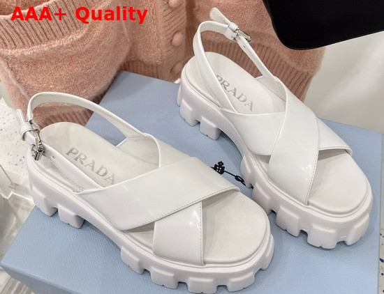 Prada Monolith Brushed Leather Sandals in White Product Code 1X558M Replica