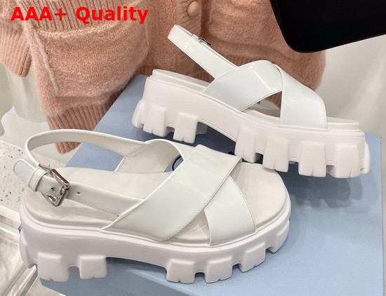 Prada Monolith Brushed Leather Sandals in White Product Code 1X558M Replica