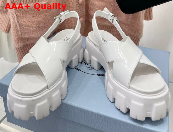 Prada Monolith Brushed Leather Sandals in White Product Code 1X558M Replica