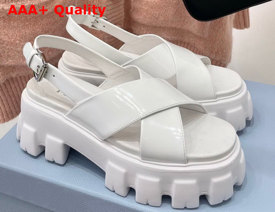 Prada Monolith Brushed Leather Sandals in White Product Code 1X558M Replica