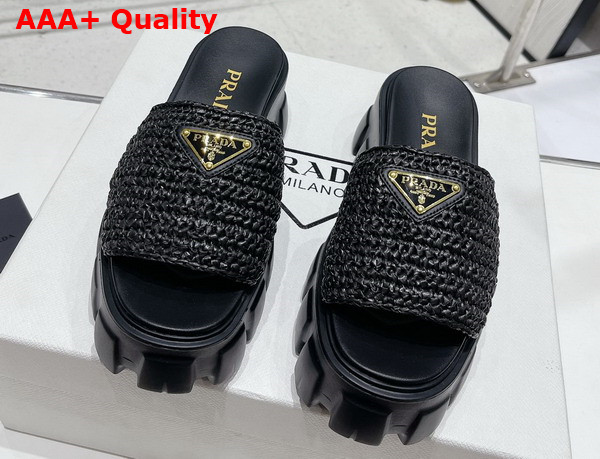 Prada Monolith Crochet Slides in Black Replica