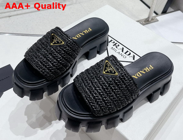 Prada Monolith Crochet Slides in Black Replica