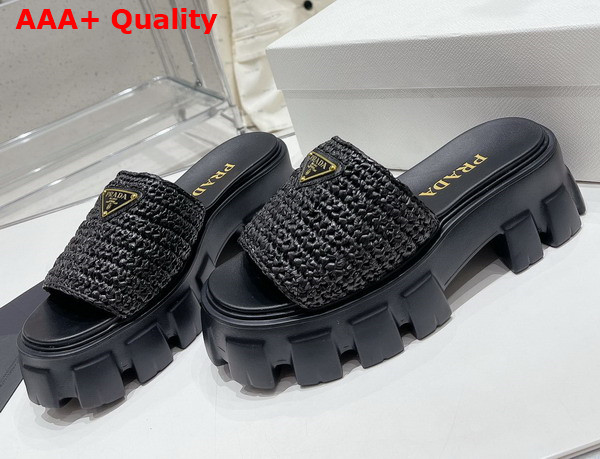 Prada Monolith Crochet Slides in Black Replica