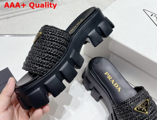 Prada Monolith Crochet Slides in Black Replica