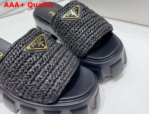 Prada Monolith Crochet Slides in Black Replica