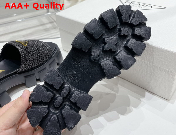 Prada Monolith Crochet Slides in Black Replica