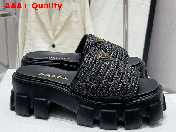 Prada Monolith Crochet Slides in Black Replica