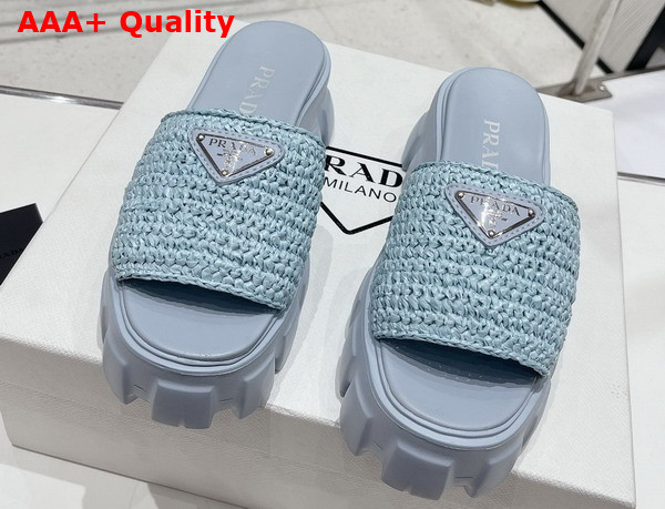 Prada Monolith Crochet Slides in Light Blue Replica