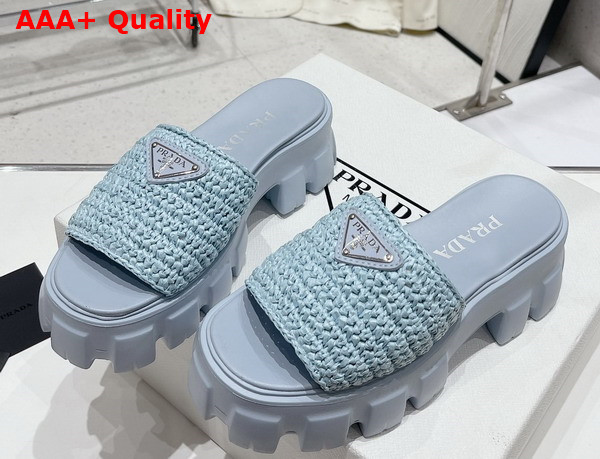 Prada Monolith Crochet Slides in Light Blue Replica