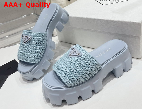 Prada Monolith Crochet Slides in Light Blue Replica