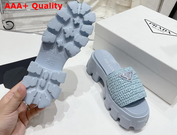 Prada Monolith Crochet Slides in Light Blue Replica